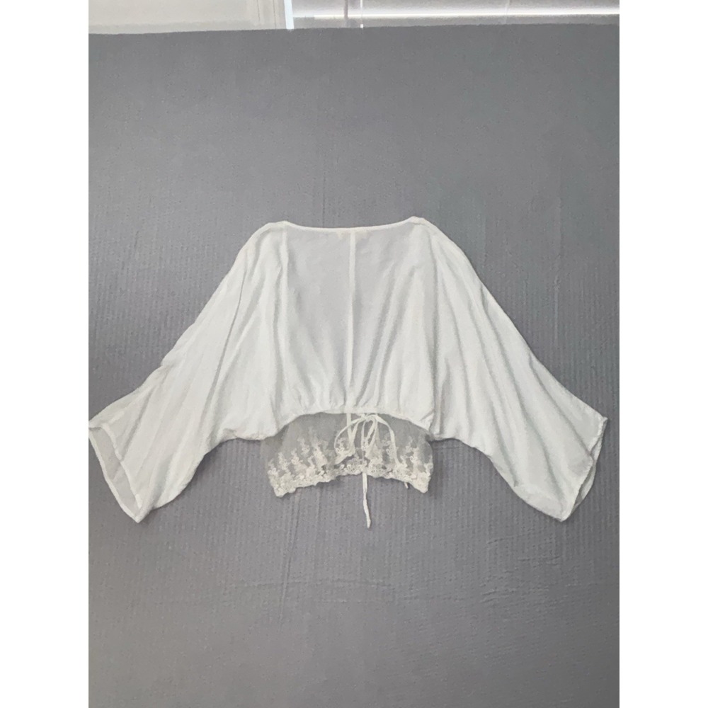 Rebellion Again White Lace Tie Front Crop Top Women's Small Boho Festival 0278 - Picture 4 of 6